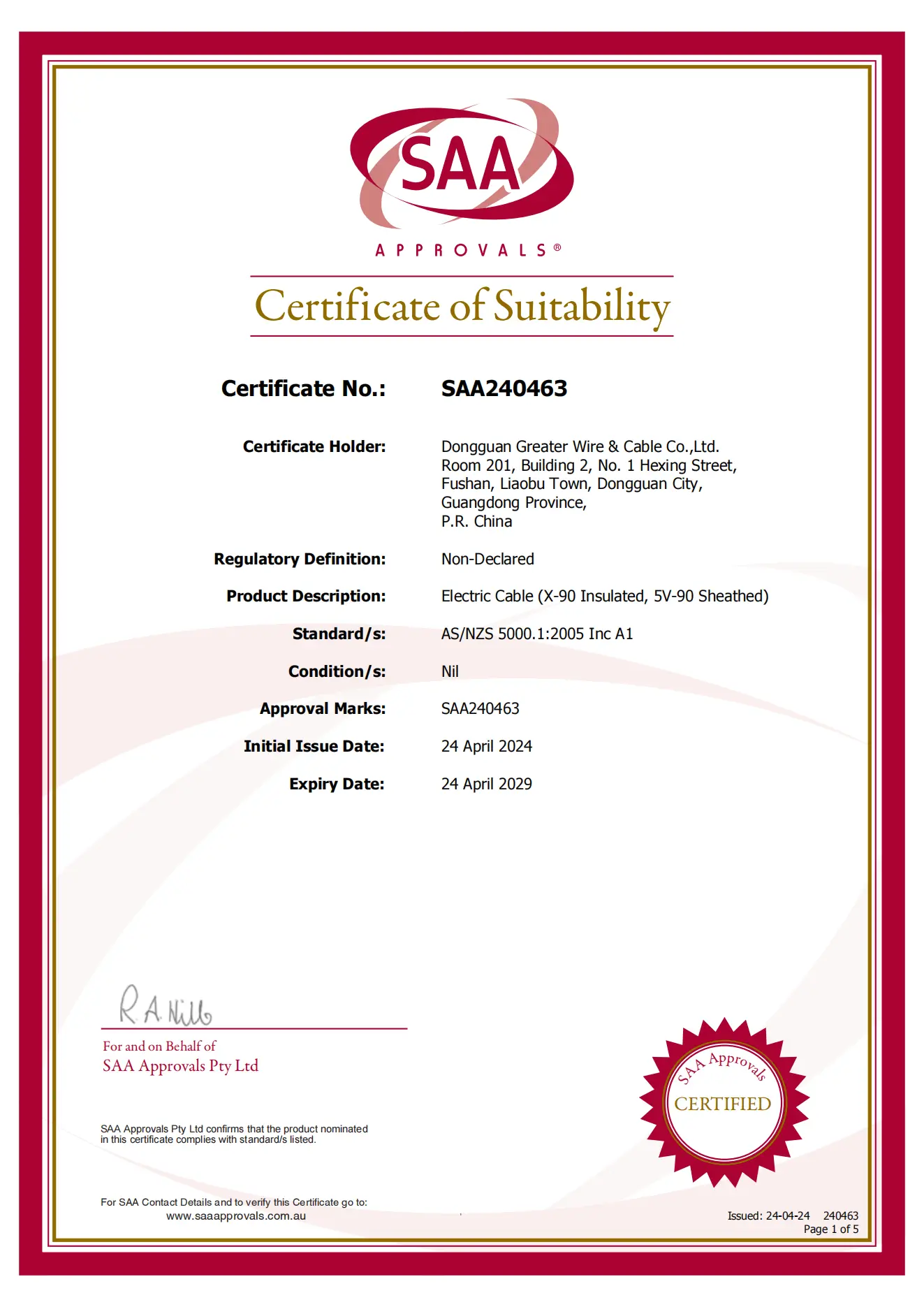 X-90 cable certification