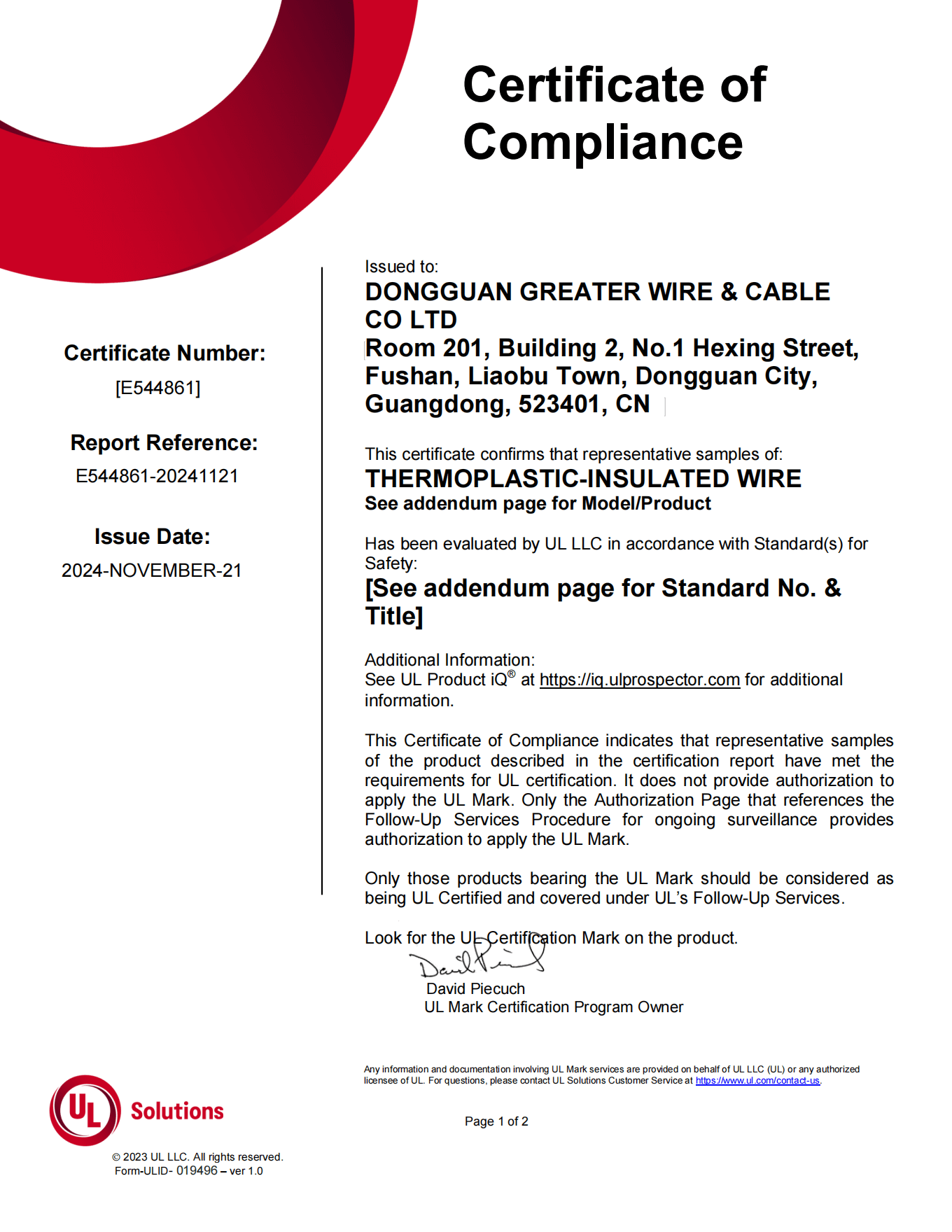 THHN cable certification