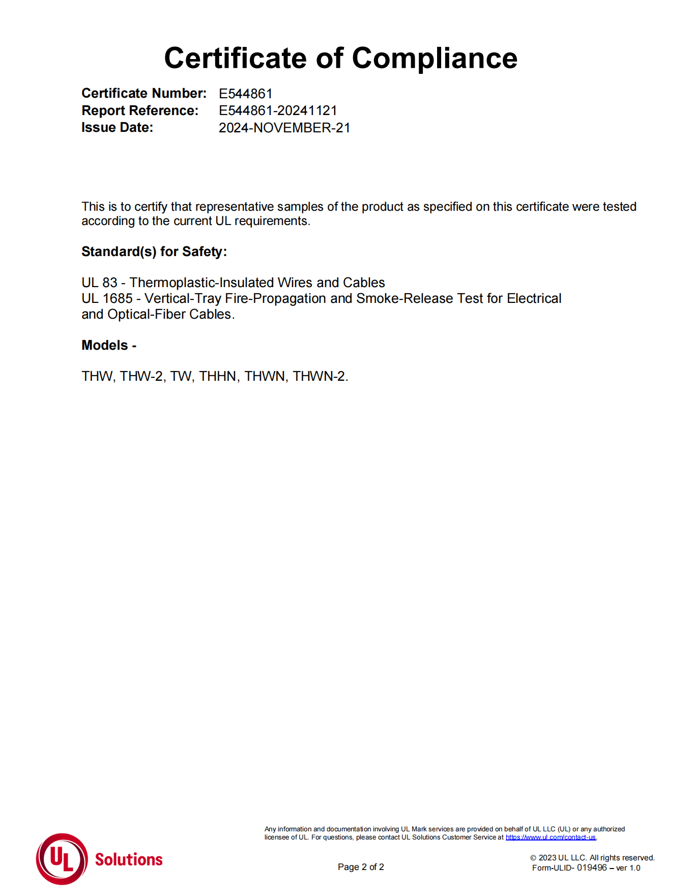 UL approval THHN cable