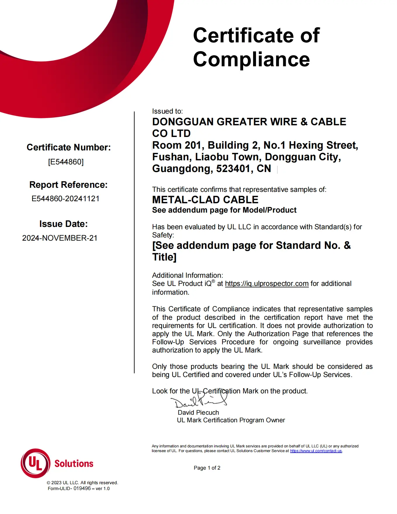 AC90 cable certification