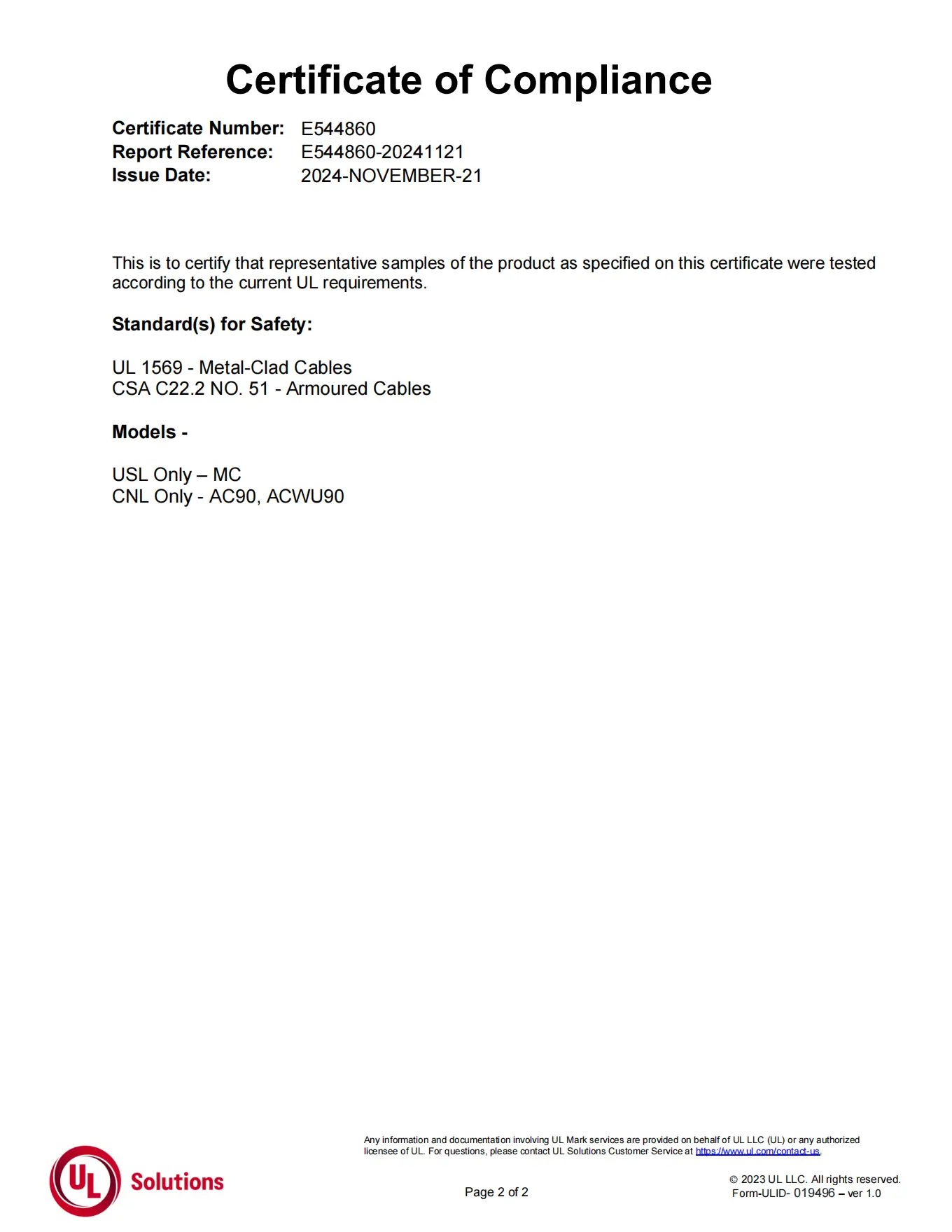 AC 90 cable certification