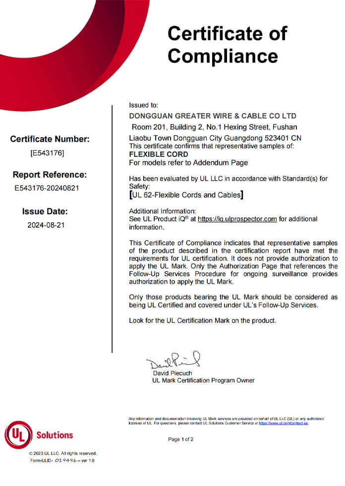 multicore flexible cable certification