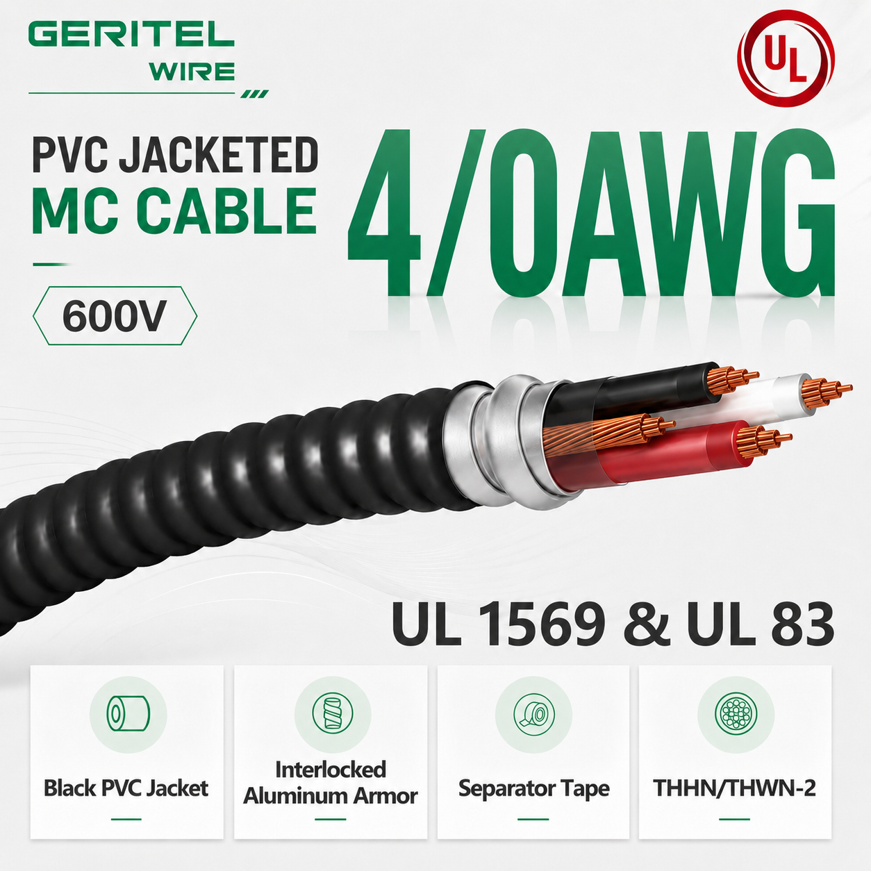 4/0 AWG 3/C THHN/THWN-2 MC Cable for Wet Commercial Warehouse Main Feeder Runs