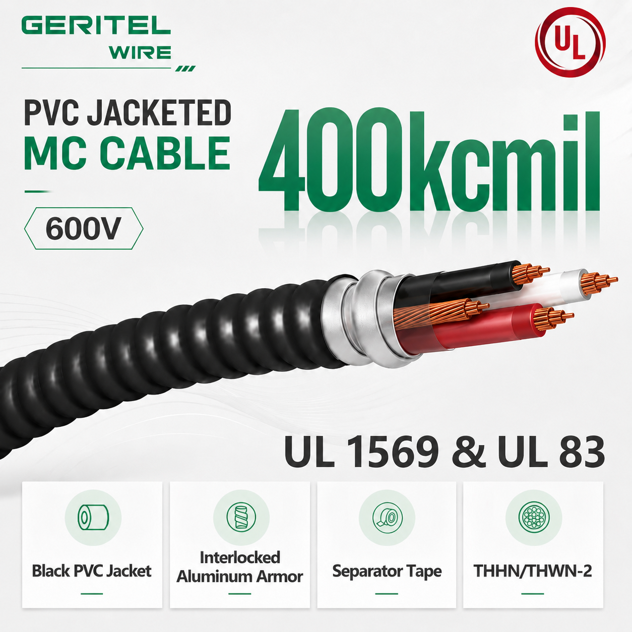 400 kcmil Copper Conductor THHN/THWN-2 Wet Location MC Cable
