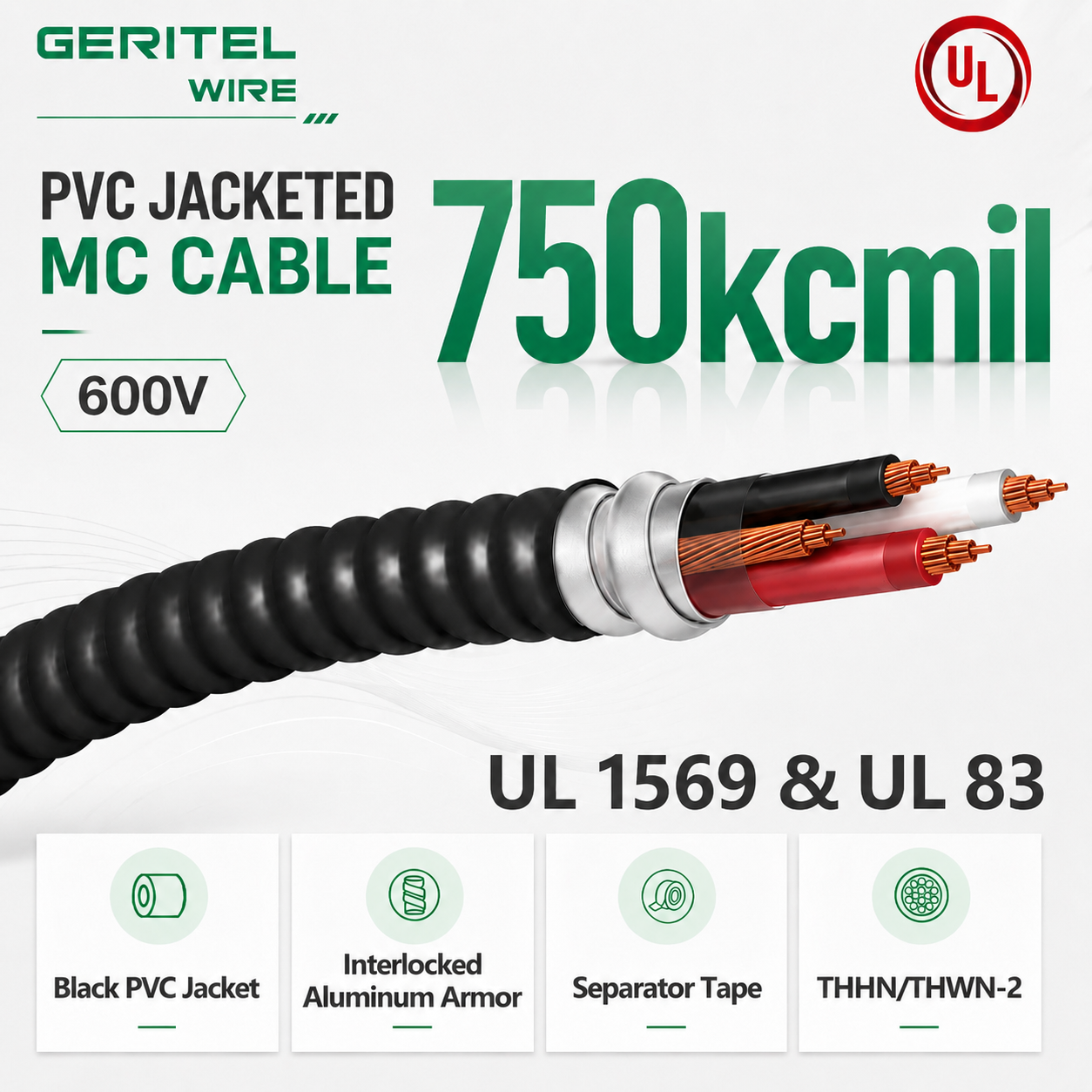 750 kcmil Copper THHN/THWN-2 MC Cable for Commercial & Industrial Branch Circuits