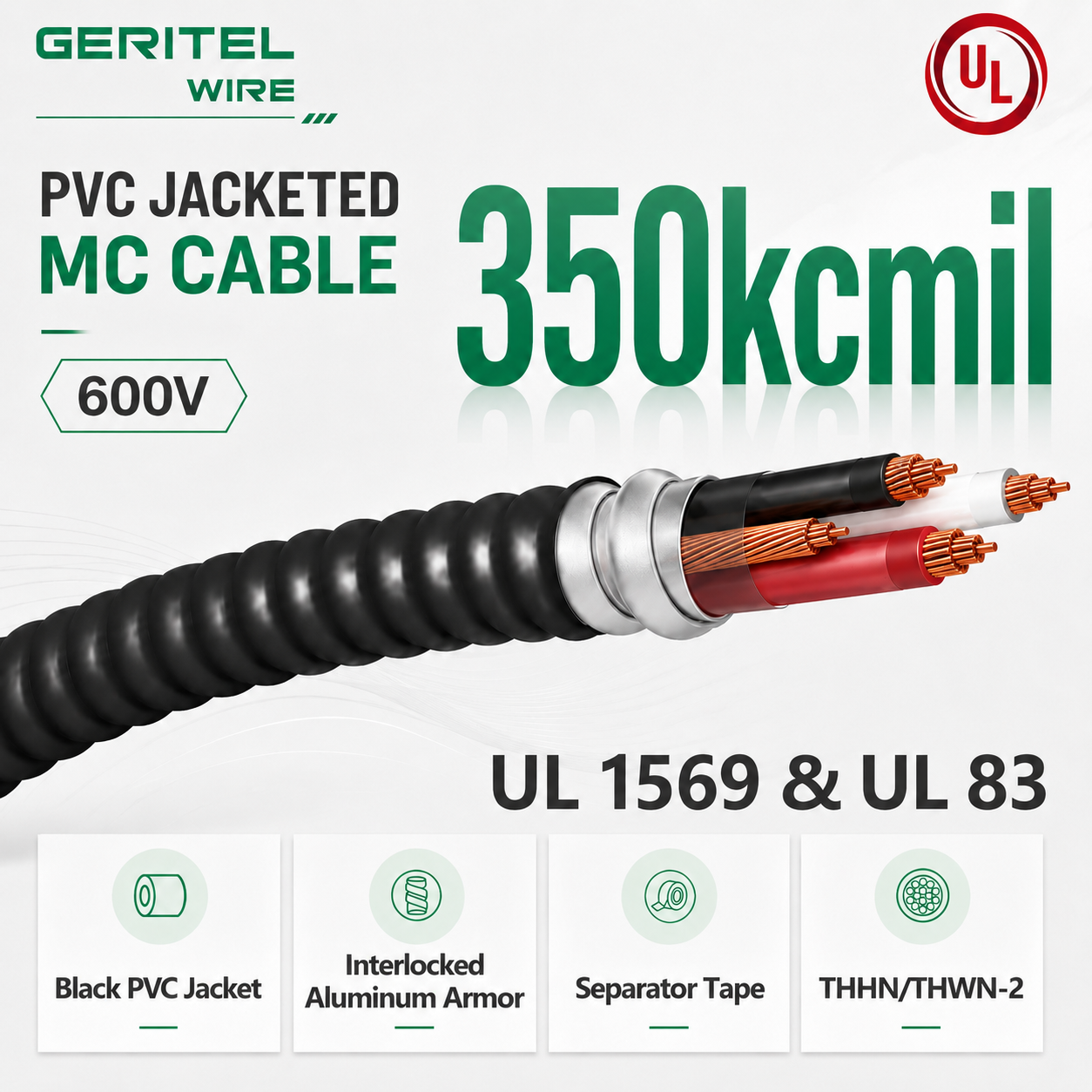 350KCMIL 3/C THHN/THWN-2 MC CABLE FOR DRY STEEL MILL MAIN FEEDER INSTALLATION