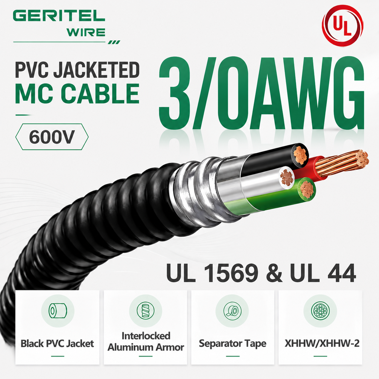 3/0 AWG XHHW/XHHW-2 PVC Jacketed MC Conductor Cable: Dedicated Power Wire for Industrial High-Power Equipment