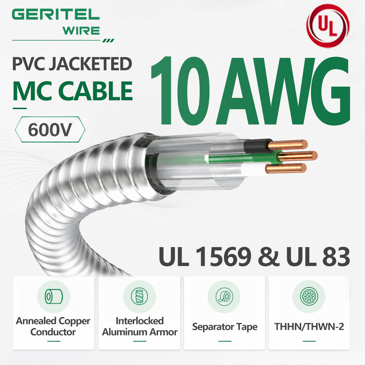 Multi‑Unit Residential 10 AWG Copper MC Cable THHN/THWN‑2 UL Approved