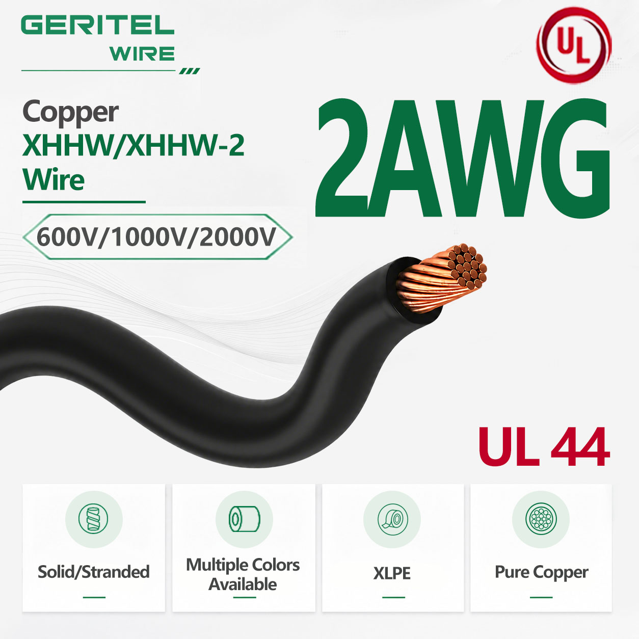 UL44 Certified 2 AWG XHHW/XHHW-2 Copper Building Wire