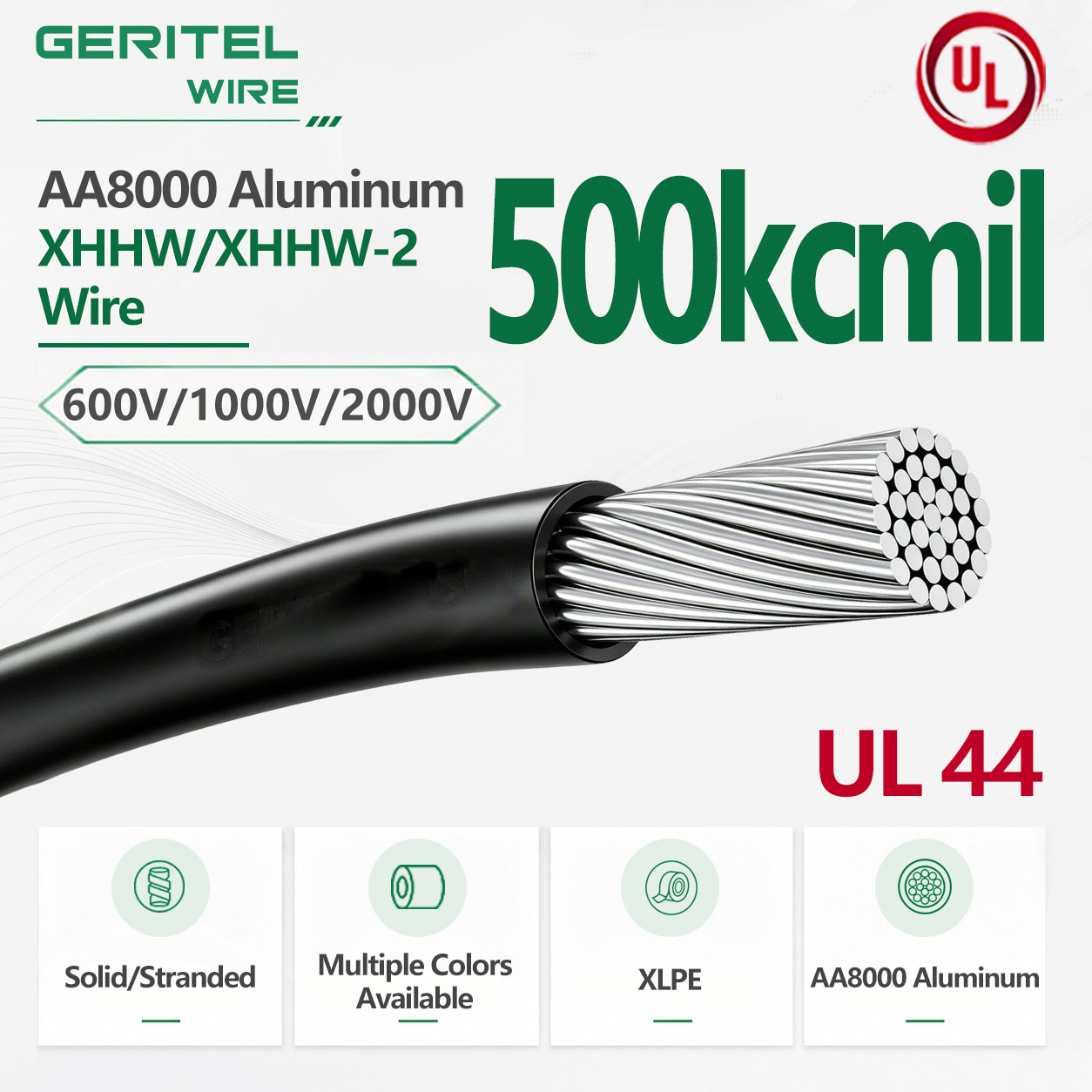 UL44 Listed 500kcmil Electrical Grade AA8000 Aluminum XHHW-2 Underground Feeder Wire