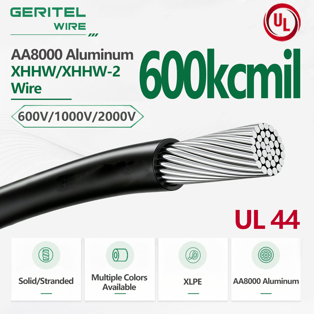 600 kcmil AA8000 Aluminum XHHW/XHHW-2 Wire UL44 Cable for Distribution Panels
