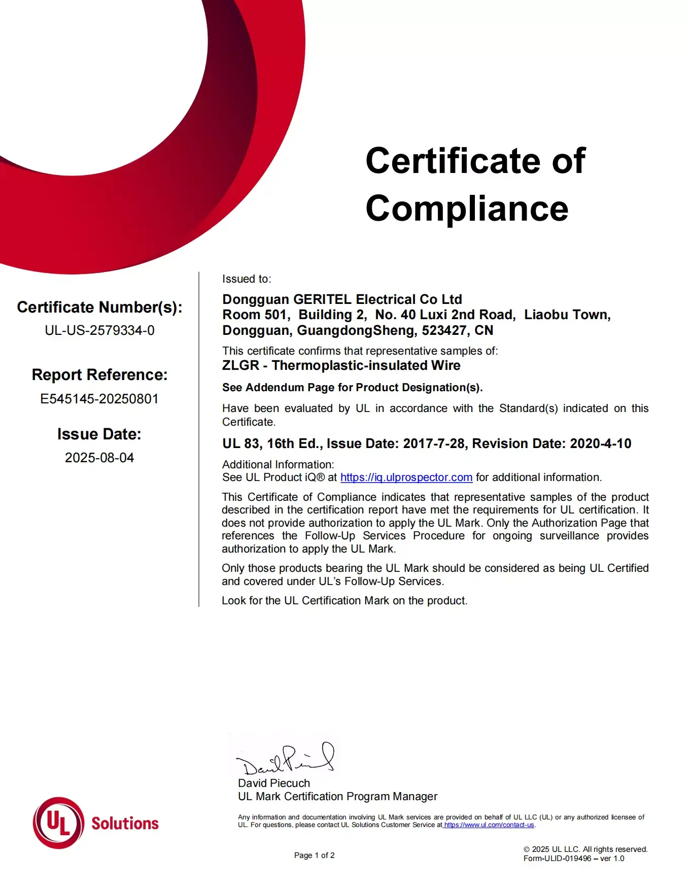 Thermoplastic Insulated Wire certified supplier Philippines
