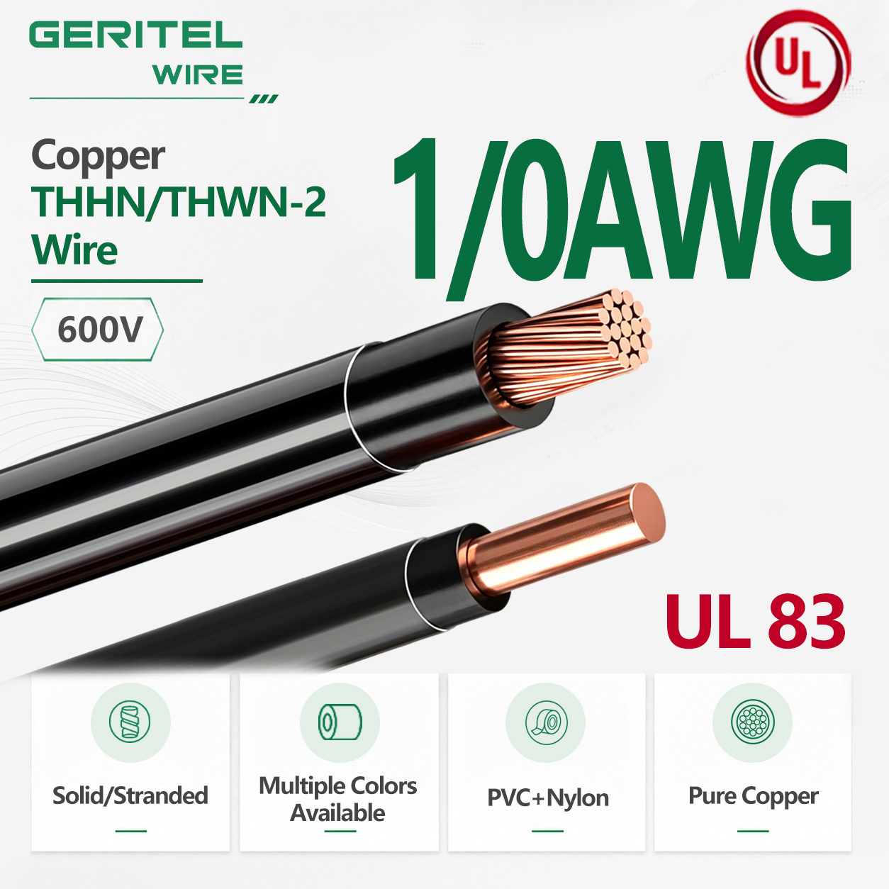 Heavy‑Duty 1/0 AWG Copper THHN/THWN‑2 Wire – Wet‑Location Rated for Cable Trays and Underground