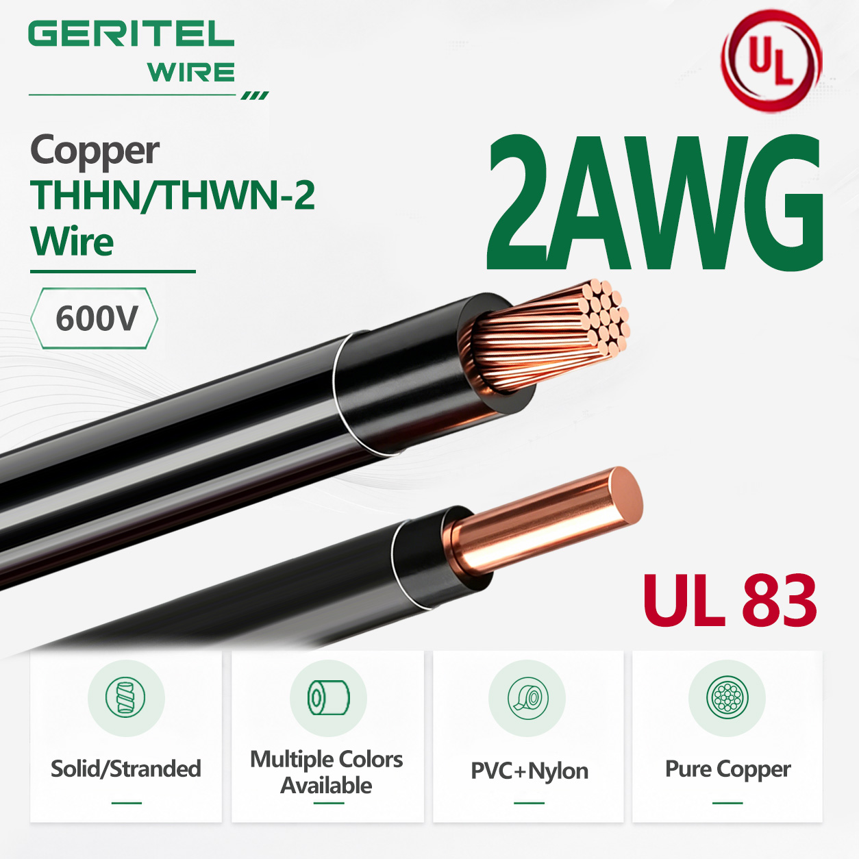 Versatile 2 AWG Copper THHN/THWN‑2 Wire – Solid/Stranded Options for Conduit, Tray, and Service