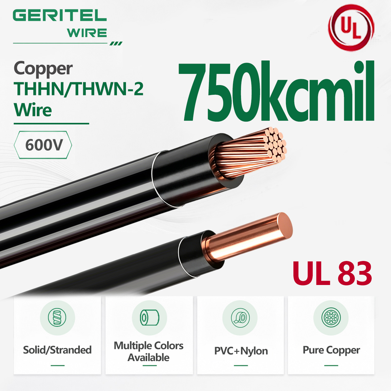ASTM B3 UL83 COPPER 750 KCMIL THHN/THWN-2 WIRE FOR WAREHOUSE & HVAC HEAVY WIRING