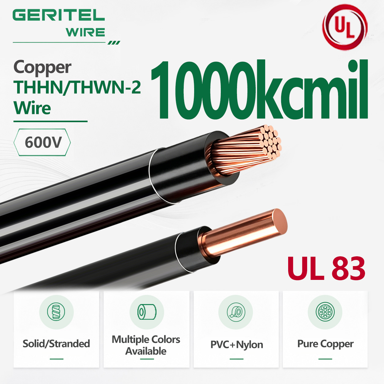 1000 KCMIL Copper THHN/THWN-2 Wire For Large Industrial Power Distribution