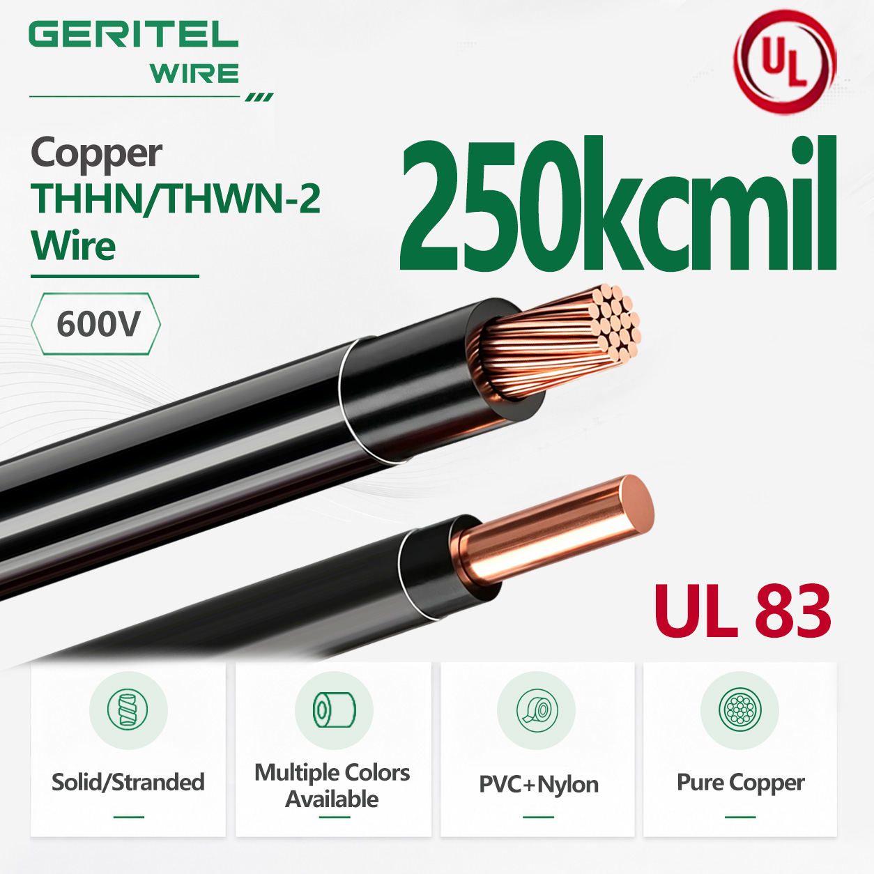Industrial‑Strength 250 kcmil Copper THHN/THWN‑2 Wire – Large Feeder for Tray, Service, and Underground