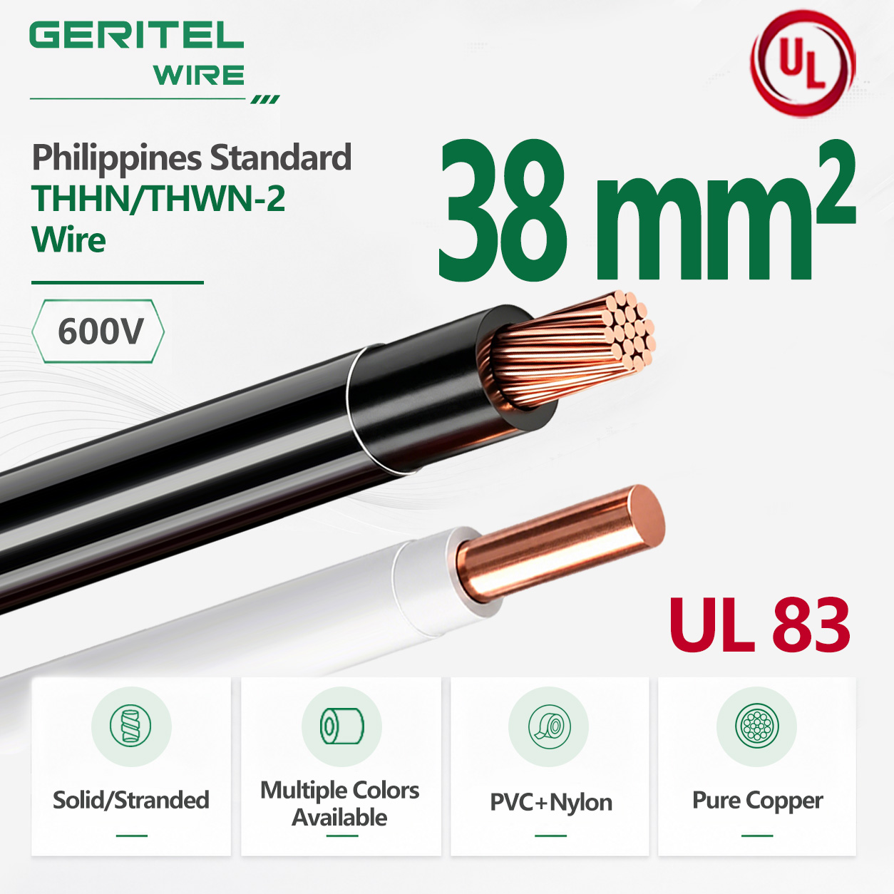 Heavy‑Duty 38 mm² Copper THHN/THWN‑2 Wire – Philippines Standard for Underground and Conduit