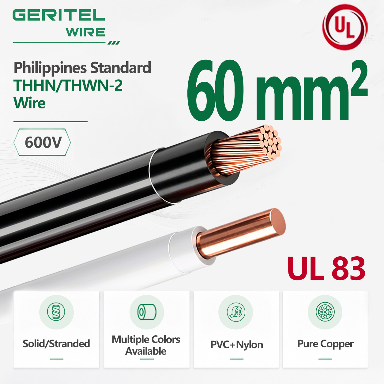 Extra‑Large 60 mm² Copper THHN/THWN‑2 Wire – Philippines Standard for Heavy Feeders and Underground