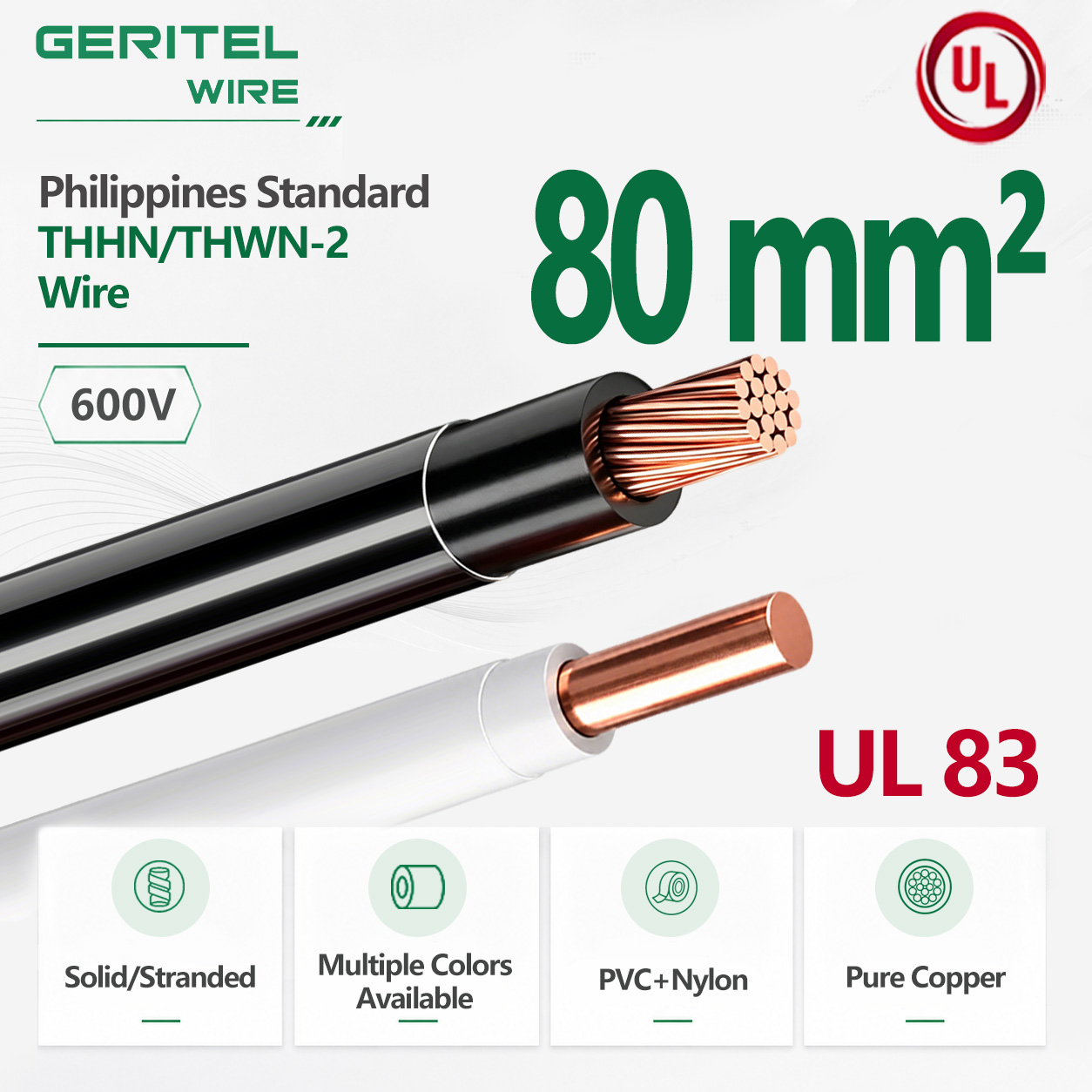 Super‑Sized 80 mm² Copper THHN/THWN‑2 Wire – Philippines Standard for Service and Underground