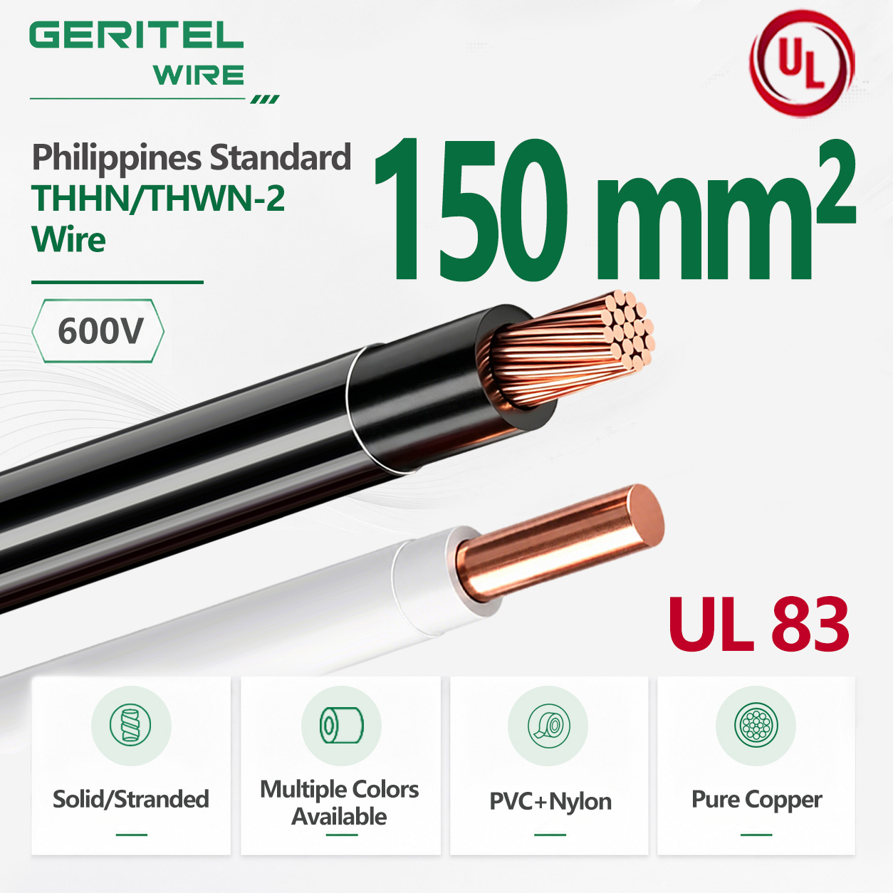 High‑Strength Nylon‑Jacketed 150 mm² Copper THHN/THWN‑2 for Service and Underground