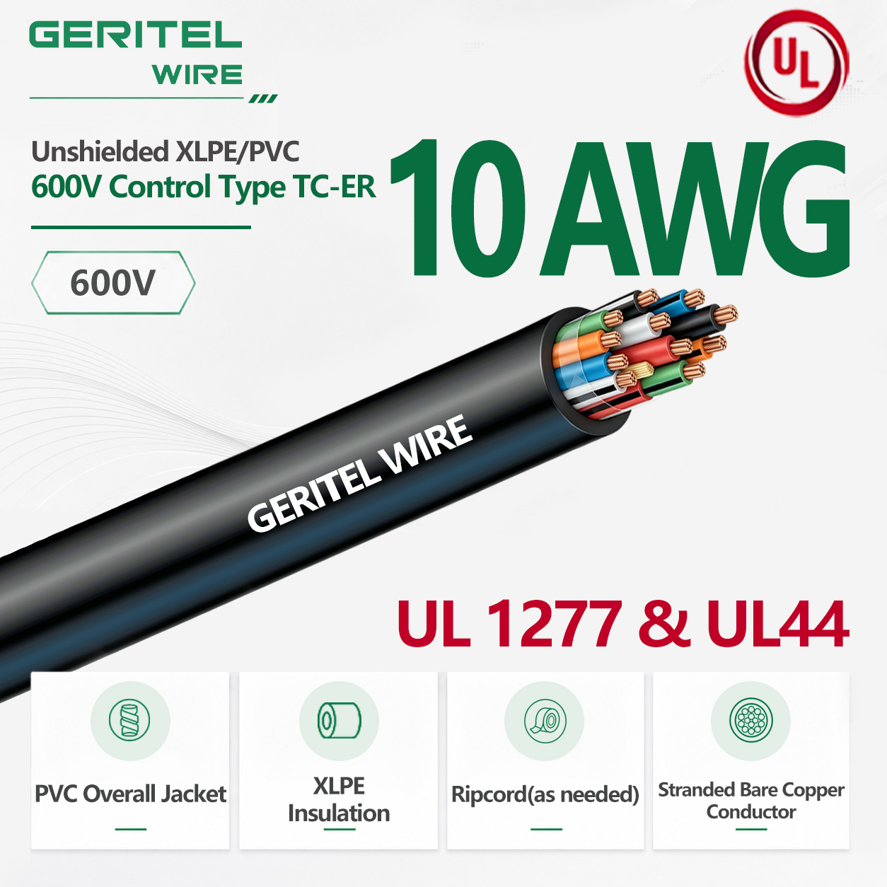 10 AWG XHHW-2 Insulated 600V TC-ER Control Tray Cable