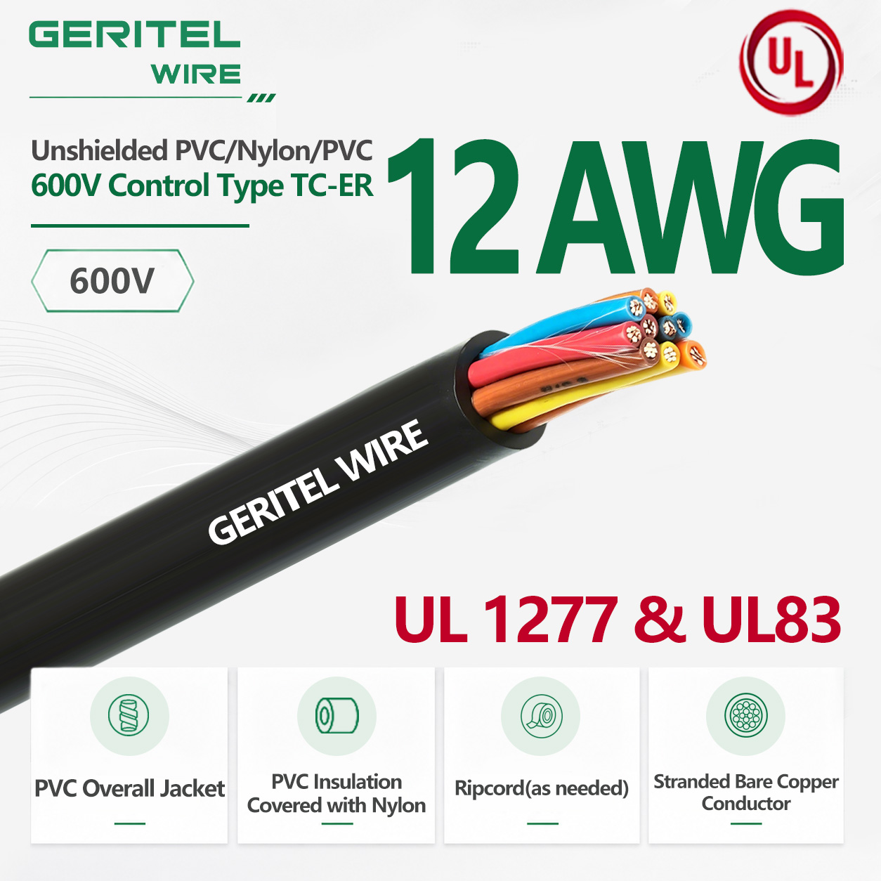 12 AWG Type TC-ER 600V Unshielded Tray Control Cable PVC Nylon