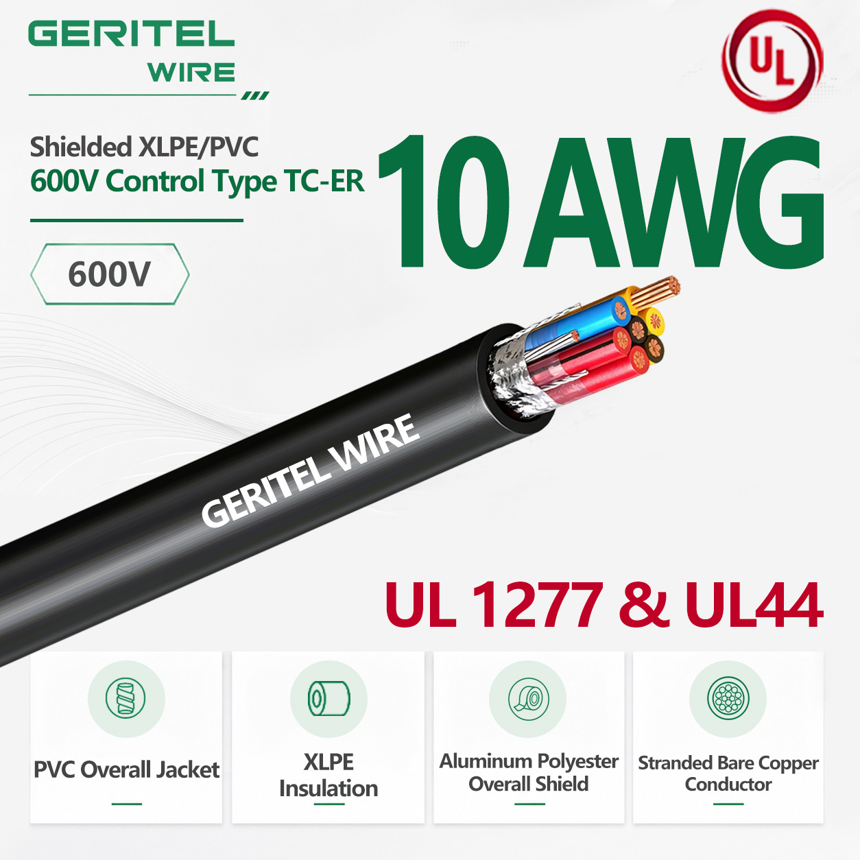 10 AWG Multi-Conductor Shielded Control Cable XLPE PVC Type TC-ER