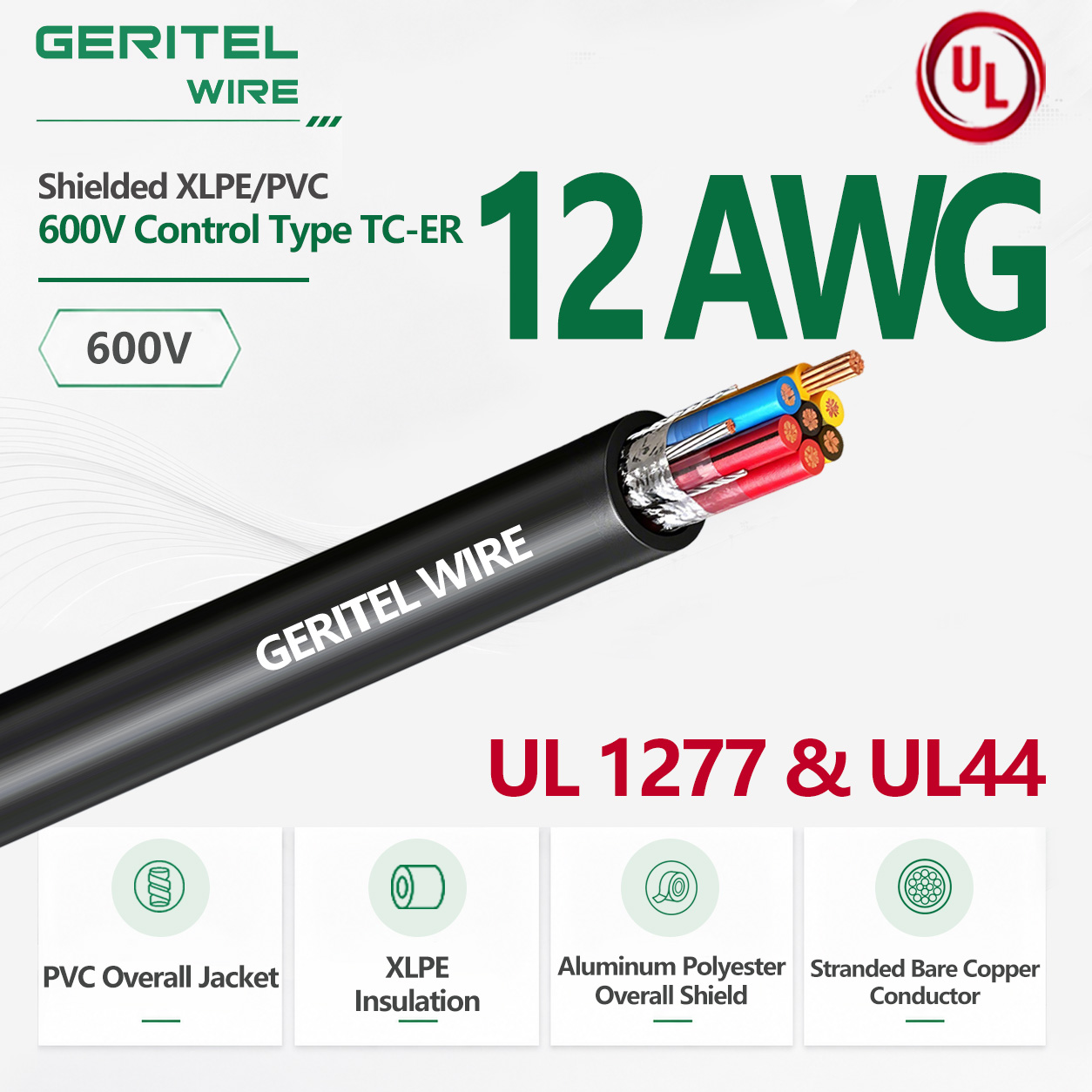 12 AWG Shielded Type TC-ER Tray Cable XLPE PVC 600V